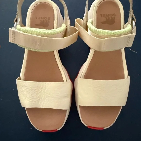 Sorel Cream and Red Platform Sandals with Wavy Sole - Picture 5 of 5